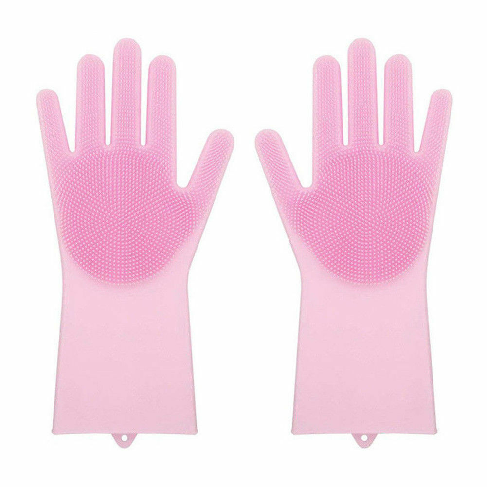 US 1-2 Pairs Silicone Cleaning Brush Scrubber Gloves Heat Resistant Dish Washing