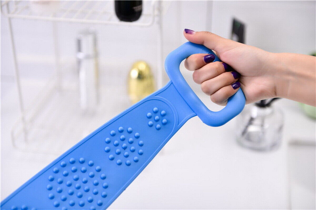 US Silicone Bath Towel Rub Brush Pull Back Strip Scrubber Exfoliating Scrub Tool