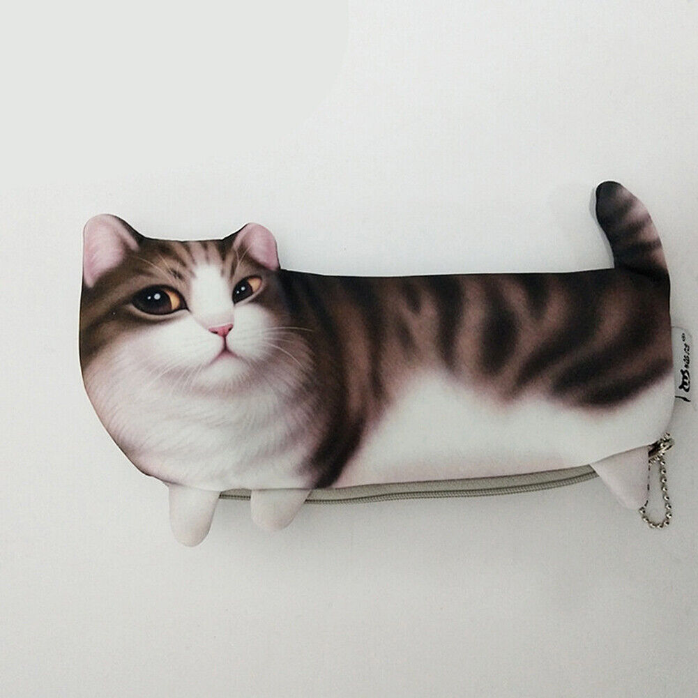 US 3D Cat Zipper Pen Case Makeup Pouch Tool Bag Stationary Pencil Box Organizer