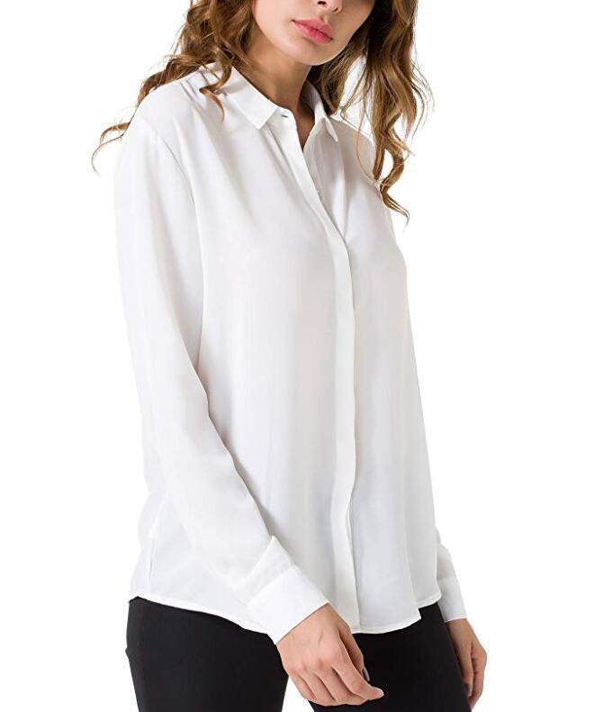 Women's Chiffon Casual Button Up Shirt Long Sleeve Loose Cuffed Blouse