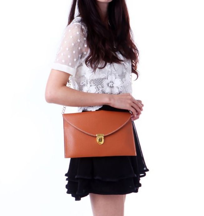 Fashion Leather Envelope Clutch with Drop-in Chain Shoulder Strap
