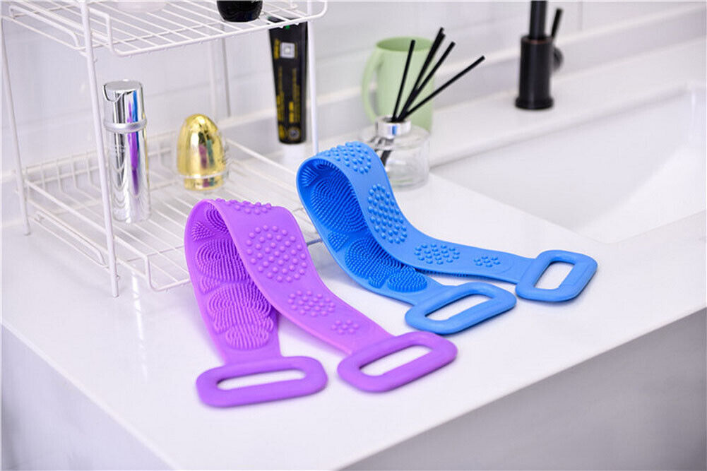 US Silicone Bath Towel Rub Brush Pull Back Strip Scrubber Exfoliating Scrub Tool