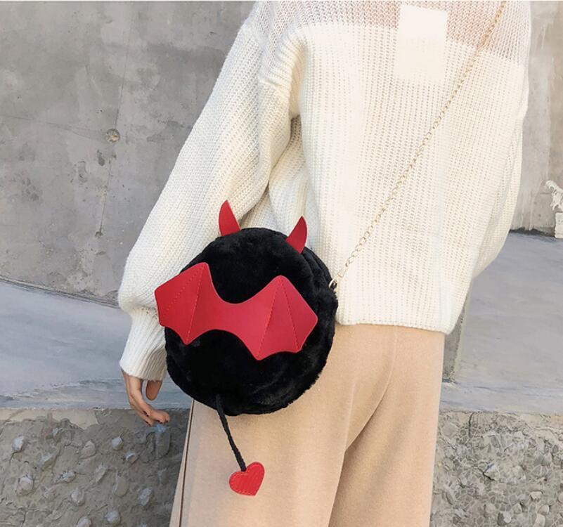 Magik Devil Monster Crossbody Shoulder Bag Faux Fur Fluffy Bat Doll Toys Handbag