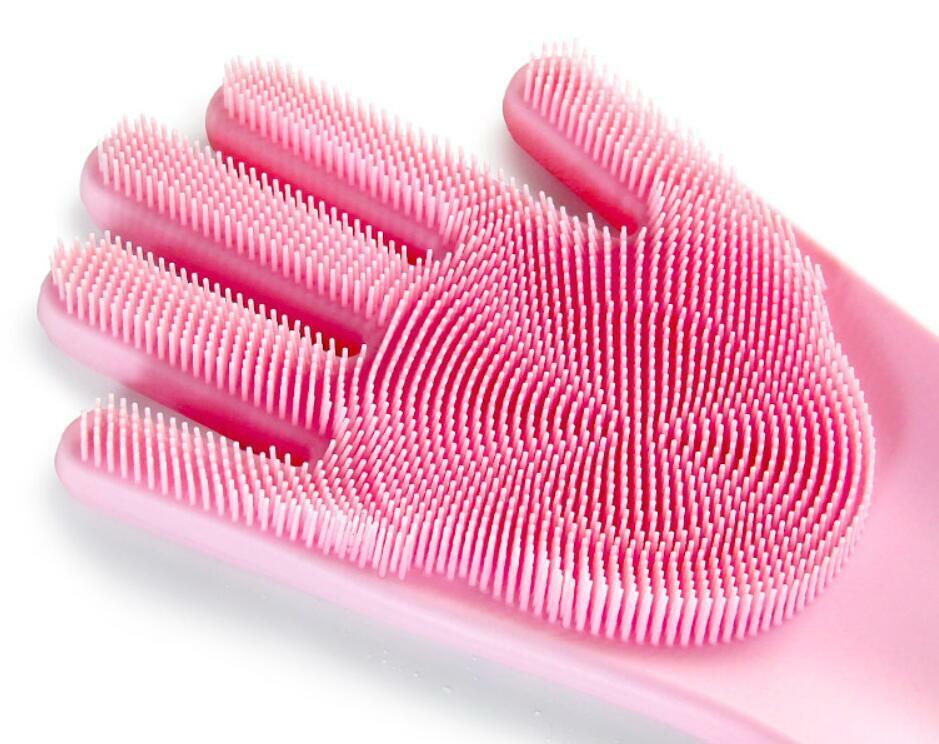 US 1-2 Pairs Silicone Cleaning Brush Scrubber Gloves Heat Resistant Dish Washing