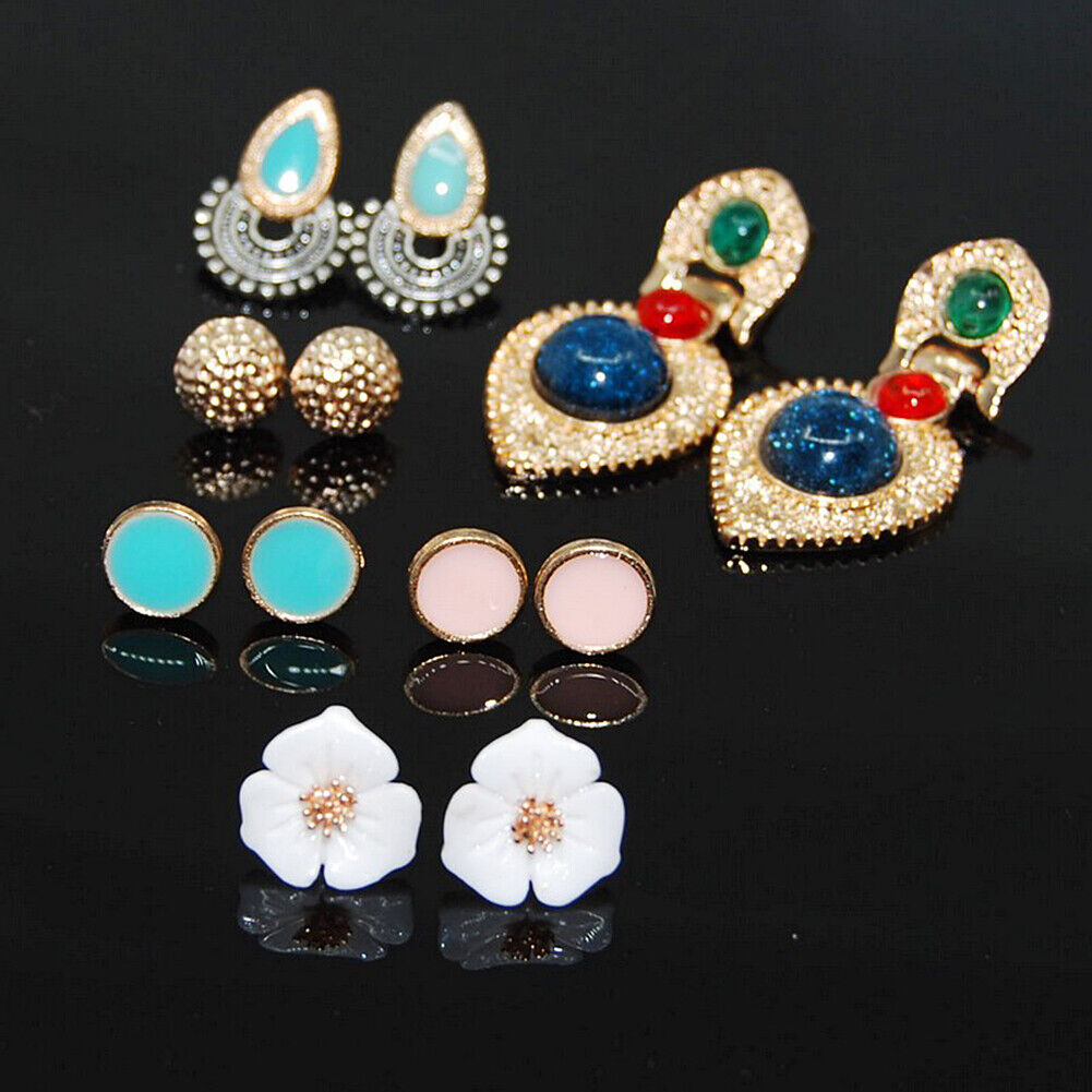 US Lot 4~12 Pairs Rhinestone Crystal Pearl Earrings Set Women Ear Stud Jewelry