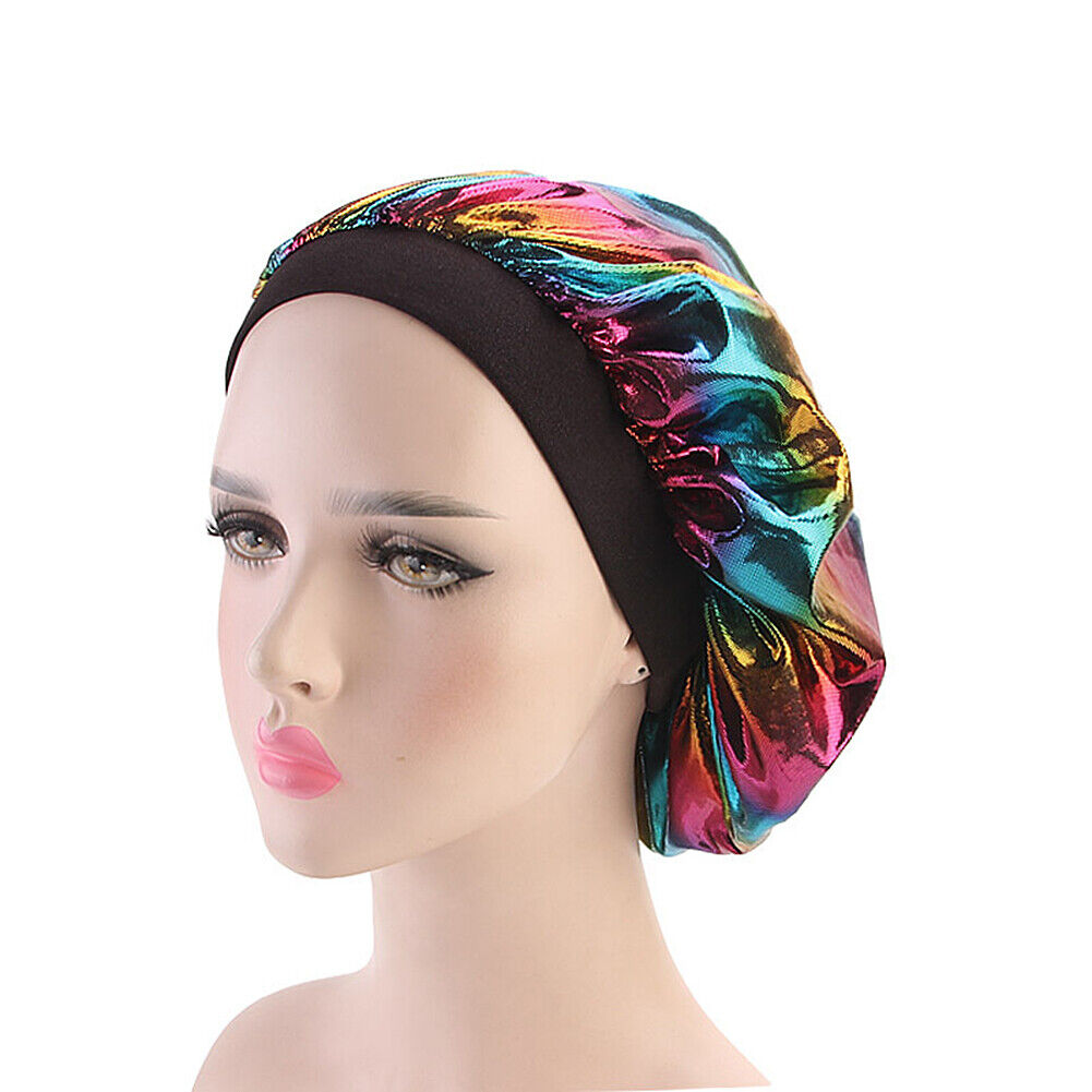 US Women Satin Night Sleep Cap Hair Bonnet Hat Silk Head Cover Wide Elastic Band