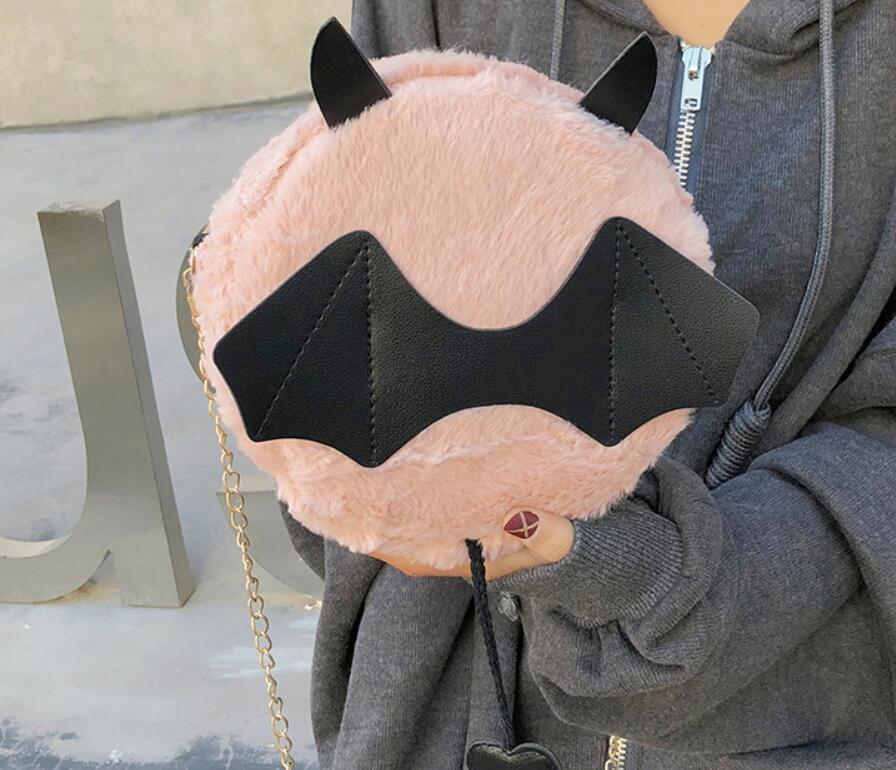 Magik Devil Monster Crossbody Shoulder Bag Faux Fur Fluffy Bat Doll Toys Handbag