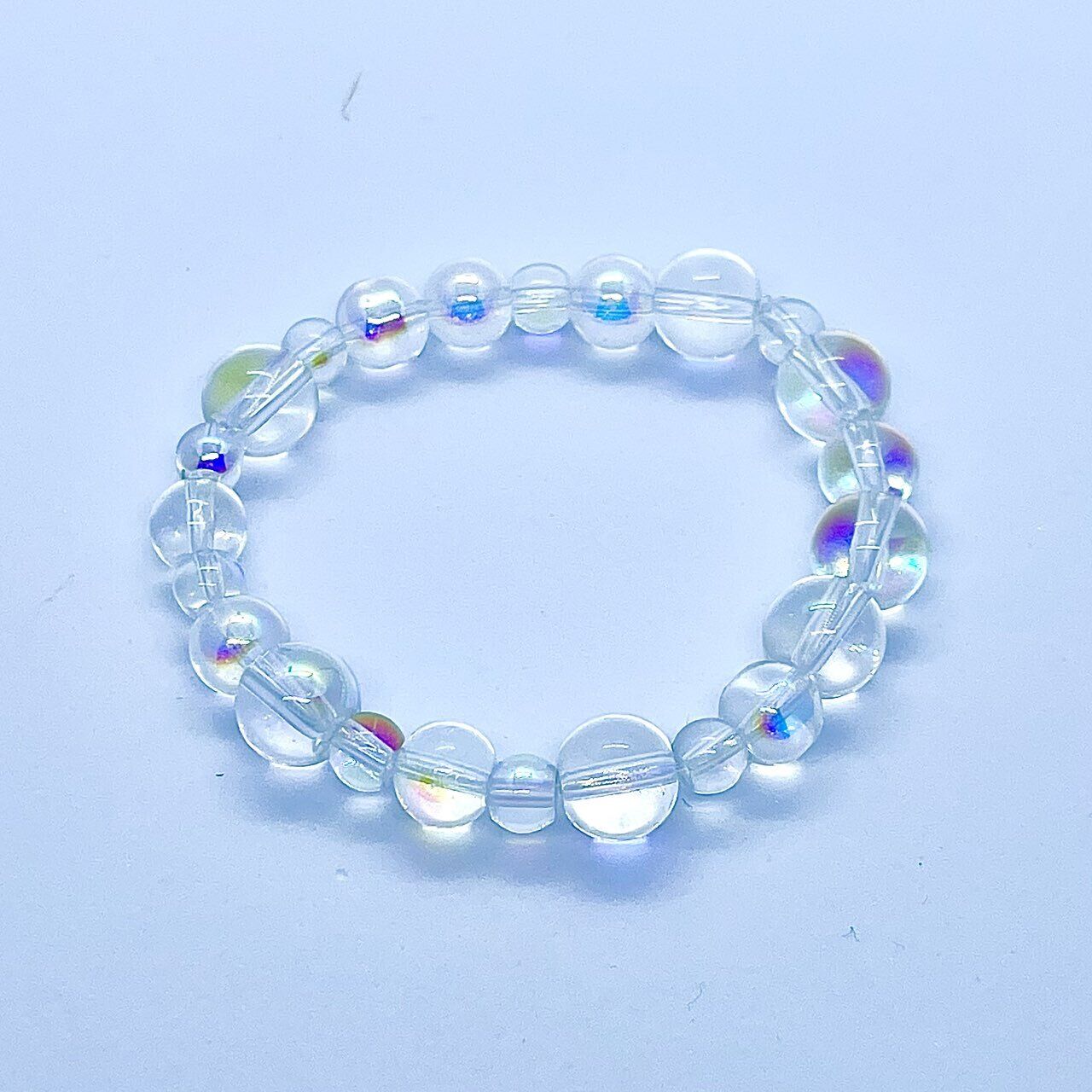 US Handmade Mermaid Soap Bubbles Rainbow Iridescent Bead Shine Elastic Bracelet