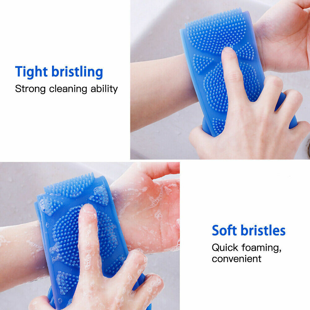 US Silicone Bath Towel Rub Brush Pull Back Strip Scrubber Exfoliating Scrub Tool