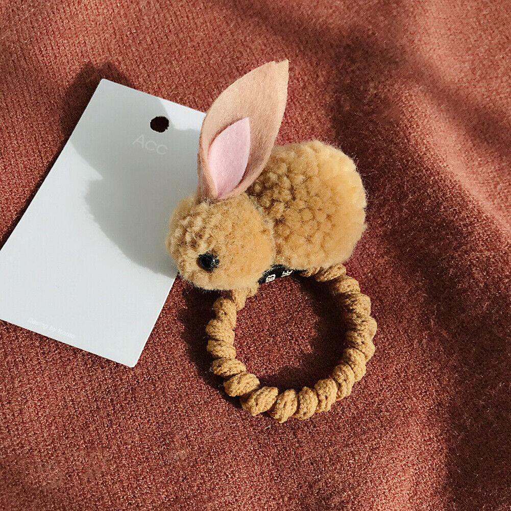 US Pompom Ball Rabbit Hair Rope Tie Ponytail Holder + Hair Clip Girl Gift Set