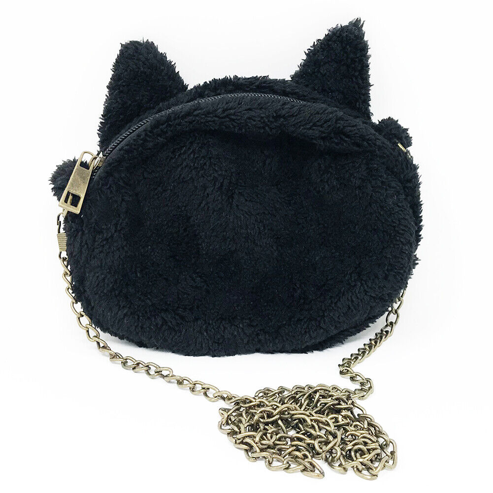 US Women Cat Kitten Butt Fluffy Plush Chain Handbag Purse Crossbody Shoulder Bag