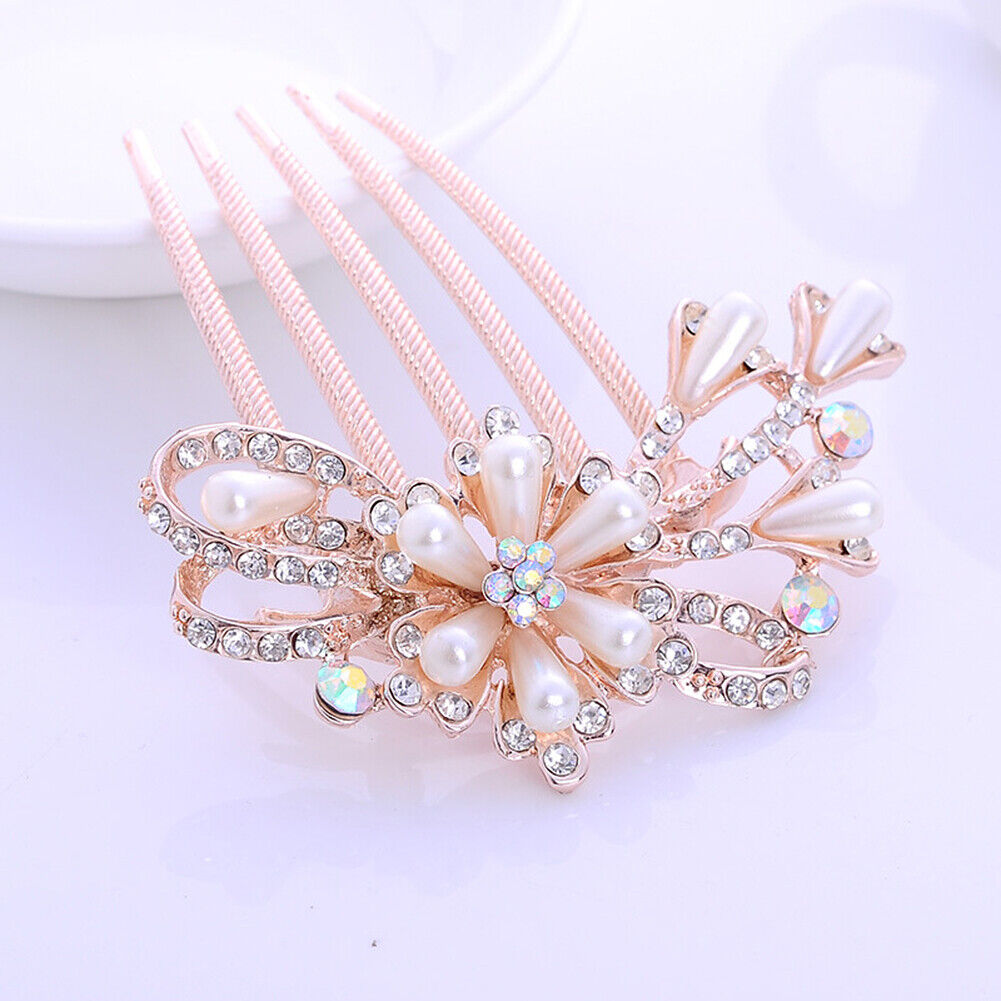 US Lady Bride Comb Clip Floral Head Piece Crystal Chinese Style Flower Hair Pins