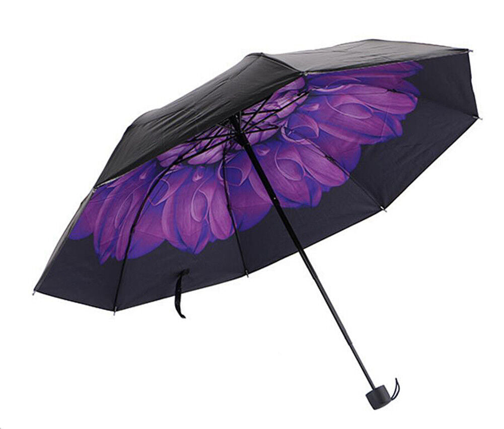 50+ Anti-UV Sun Rain Protection Windproof Flower Parasols 3 Folding Umbrella