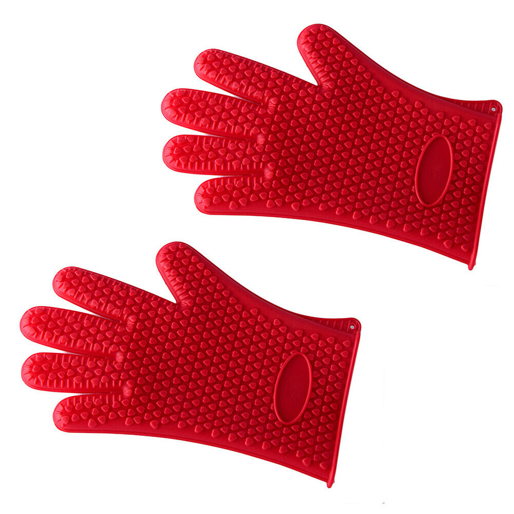 US Silicone BBQ Heat Resistant Gloves Grill Pot Holder Cooking Grip Oven Mitts
