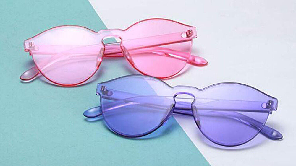 1-2 Pcs One Piece Round Heart Rimless Sunglasses Transparent Oversized Eyewear