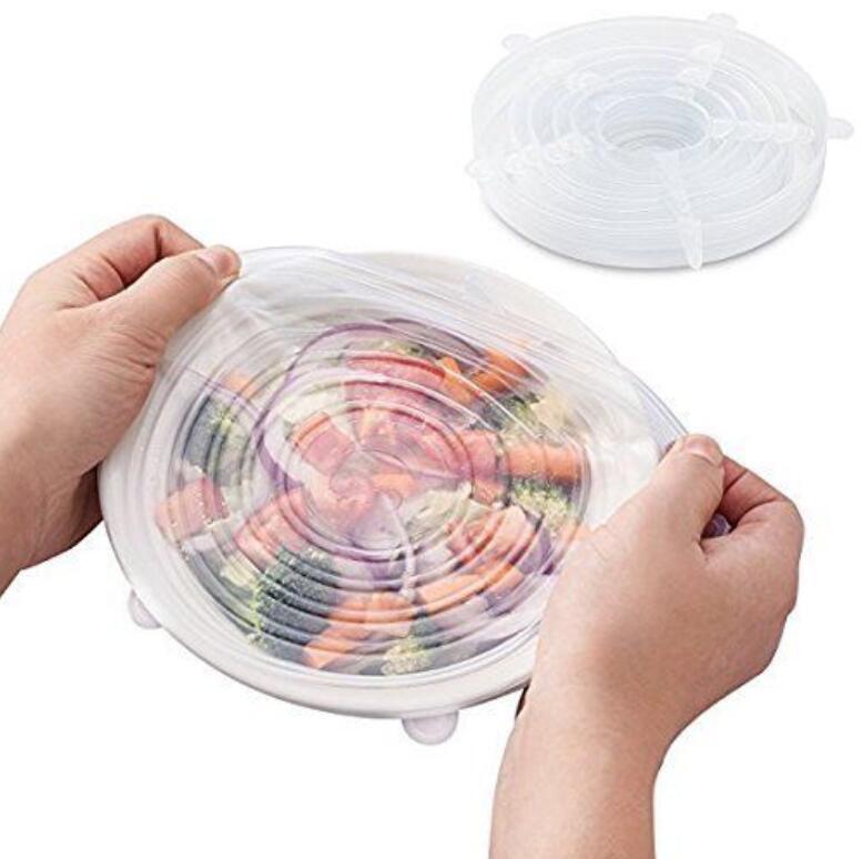 4~6 Pack Stretch Reusable Silicone Bowl Food Storage Wraps Cover Seal Fresh Lids