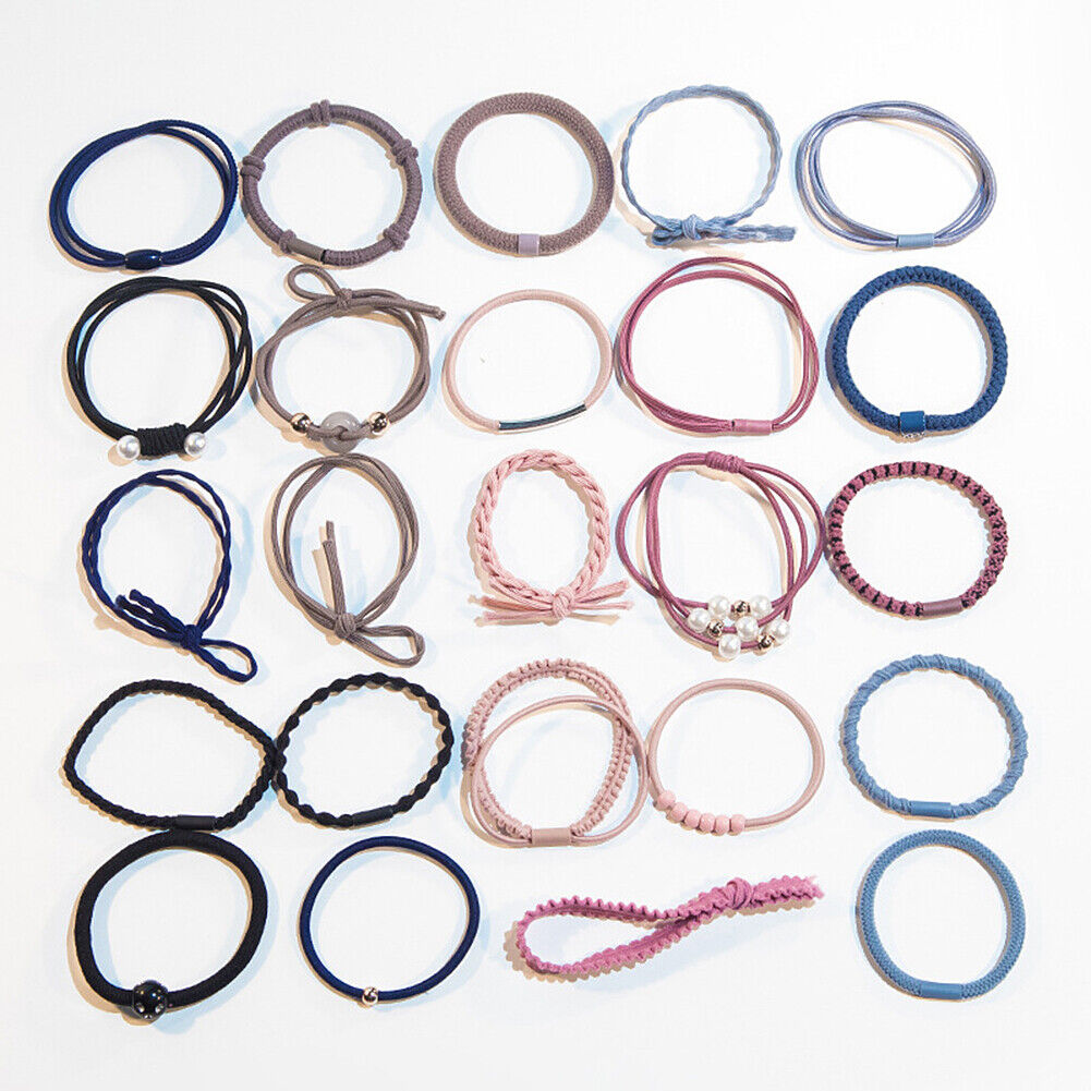 24 Pcs Set Korean Women Elastic Ponytail Holder Rope Hair Tie Ring Hairband Band