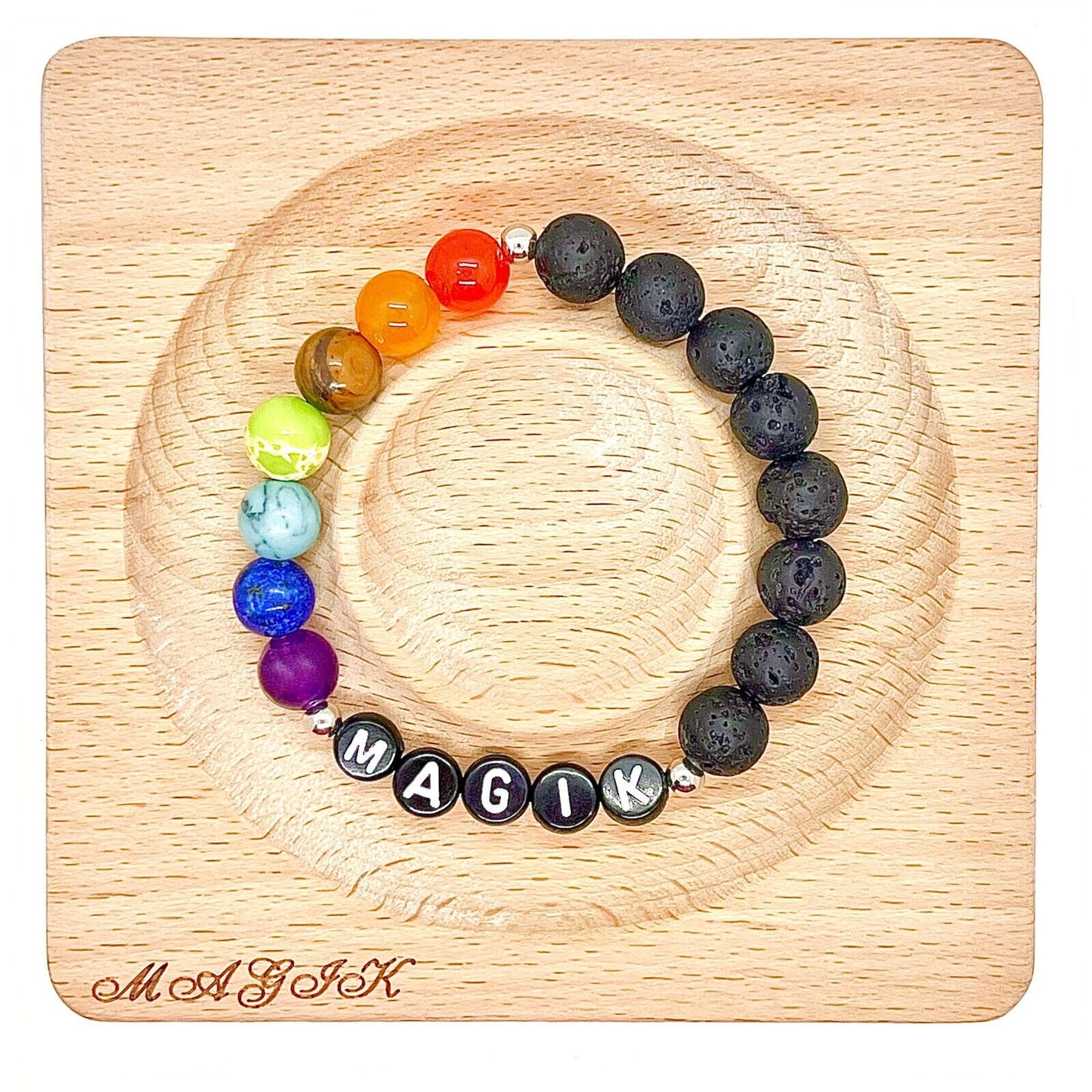 Magik Custom 7-Chakra Healing Name Mama Bracelet Stretchy Energy Yoga Meditation