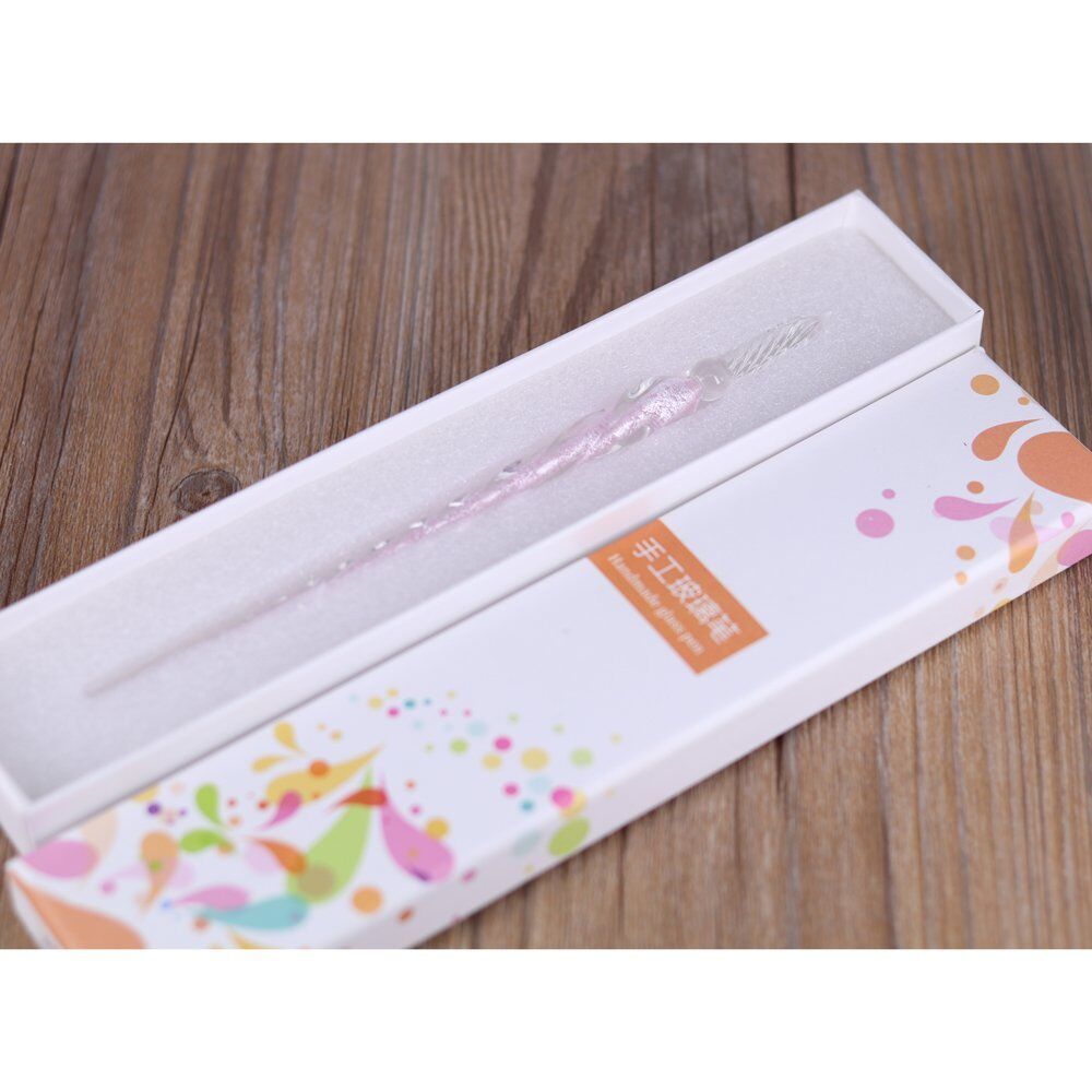 US 3D Glass Signature Pen Nib Elegant Crystal Dip Sign Pen w/ Box Gift Holiday