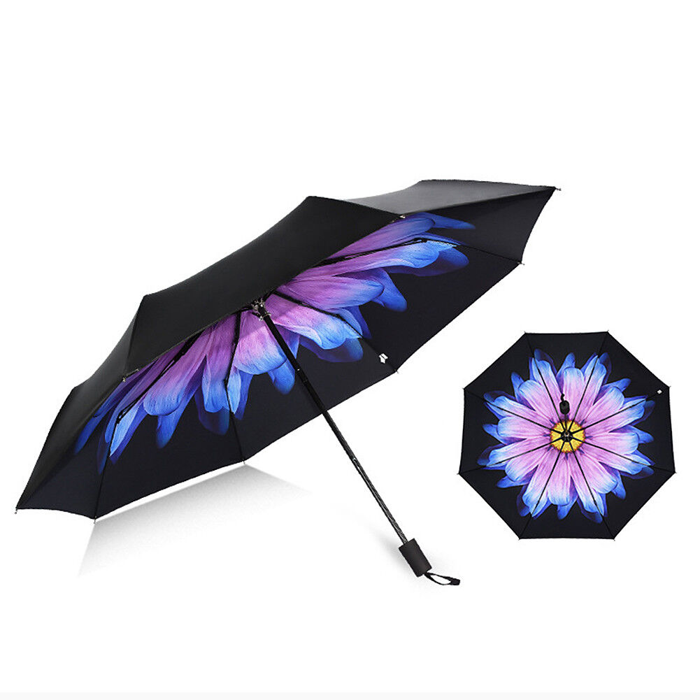 50+ Anti-UV Sun Rain Protection Windproof Flower Parasols 3 Folding Umbrella