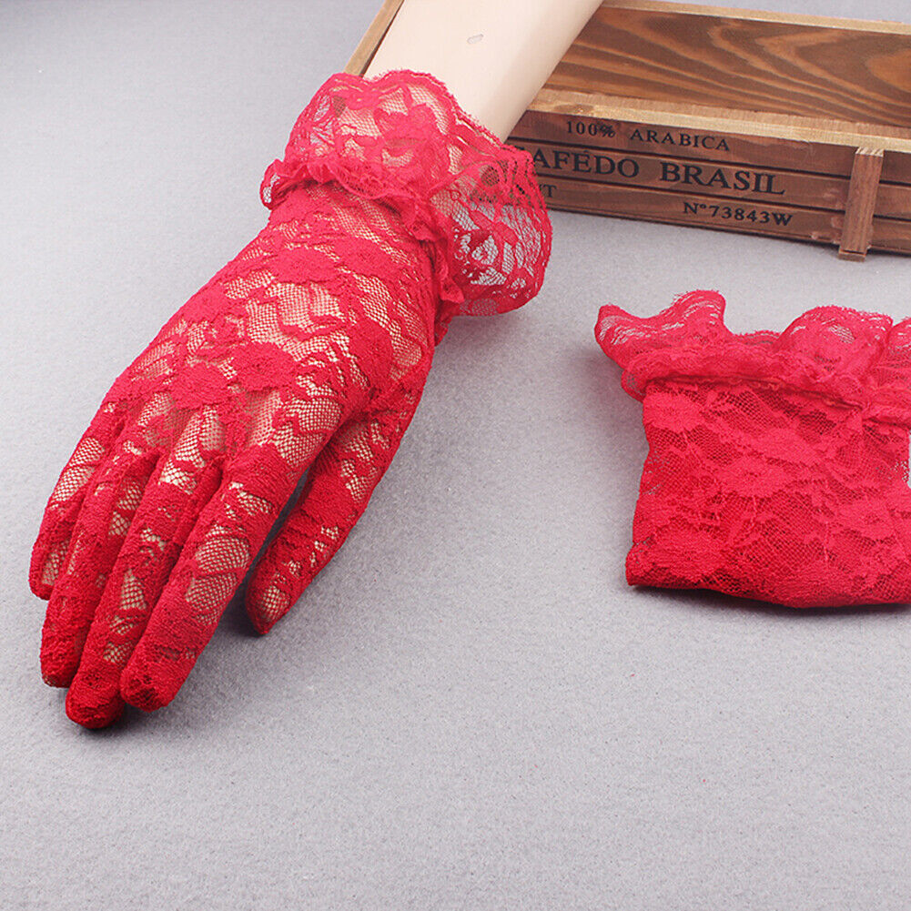 US 1-2 Pairs Sexy Lace Wrist Length Gloves w/ Ruffle Bride Wedding Prom Anti UV