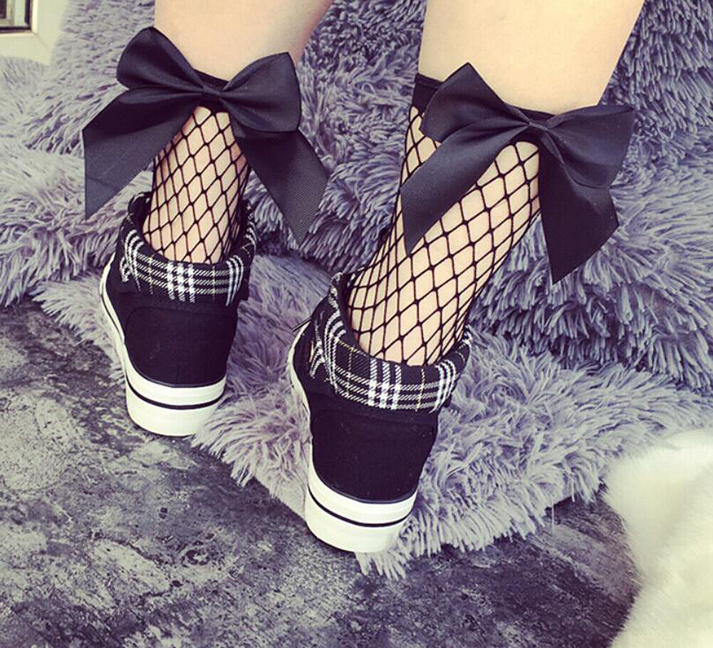 US 6 Pairs Cute Women's Black Mesh Short Ankle Socks Sexy Bow Fishnet Pop Socks