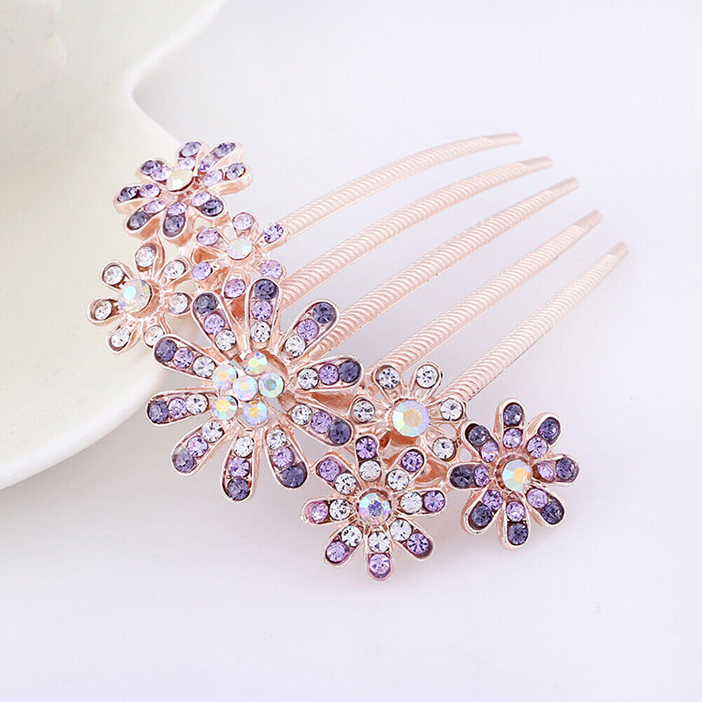 US Lady Bride Comb Clip Floral Head Piece Crystal Chinese Style Flower Hair Pins