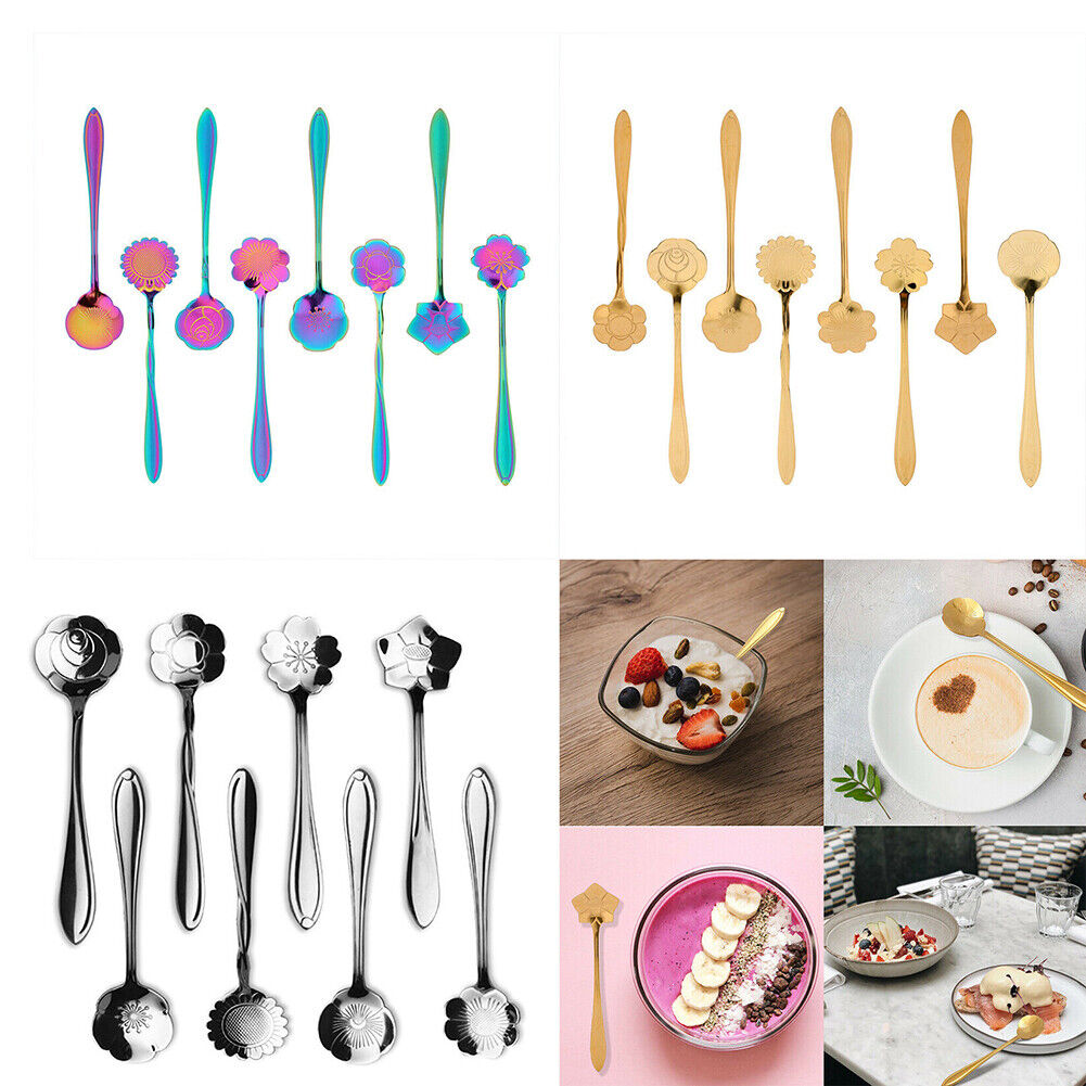 8 Pack Magik Floral Stainless Steel Tableware Creative Flower Coffee Spoon Set