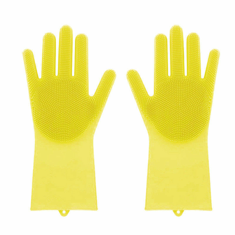 US 1-2 Pairs Silicone Cleaning Brush Scrubber Gloves Heat Resistant Dish Washing