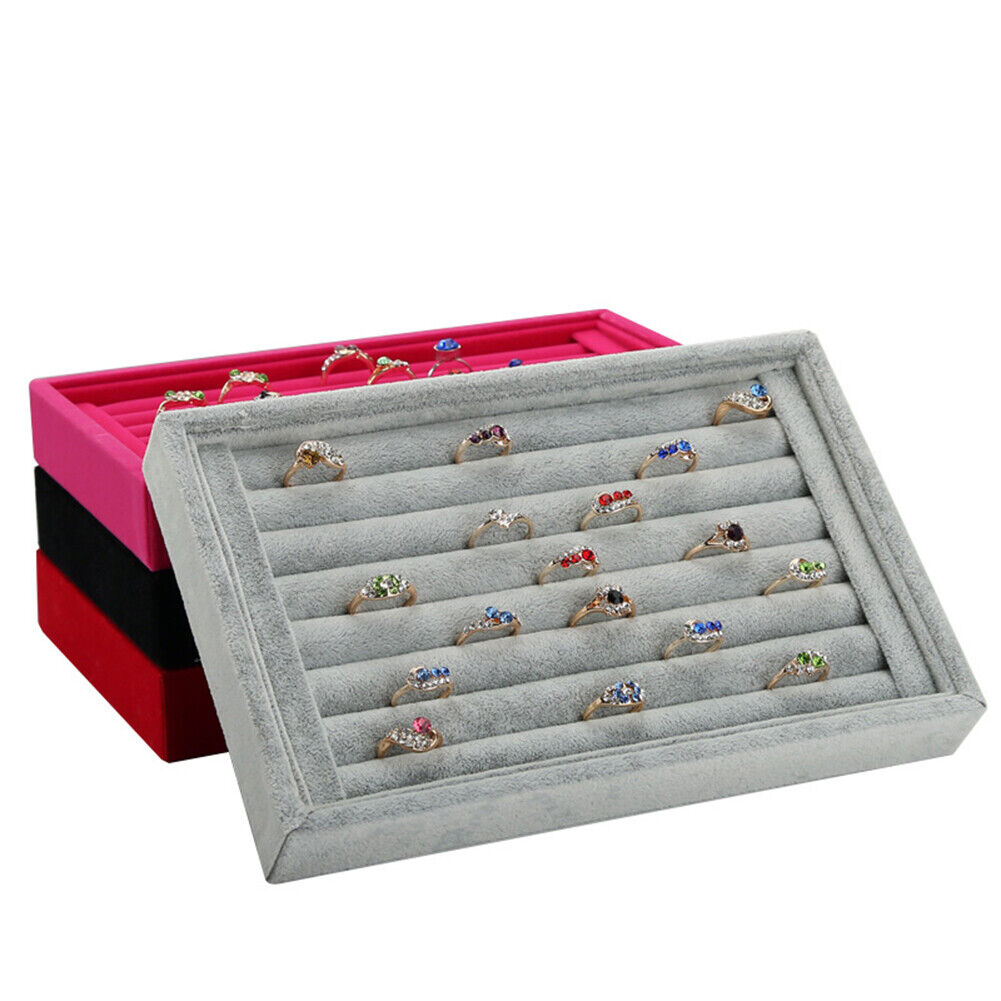 US 1-2 Pc Velvet Jewelry Ring Display Organizer Tray Holder Earring Storage Case