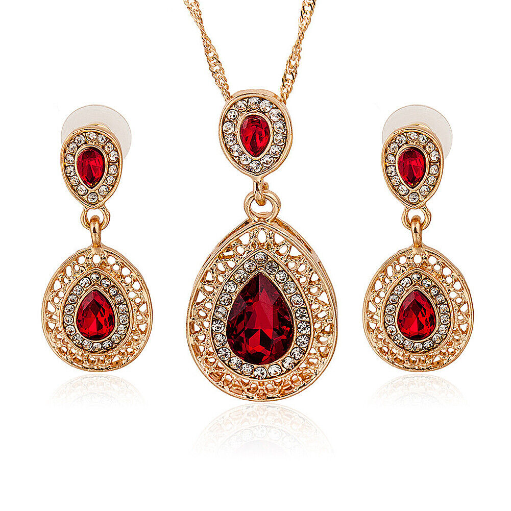 US 2 Pcs Pearl Rhinestone Crystal Peacock Themed Necklace + Earrings Jewelry Set