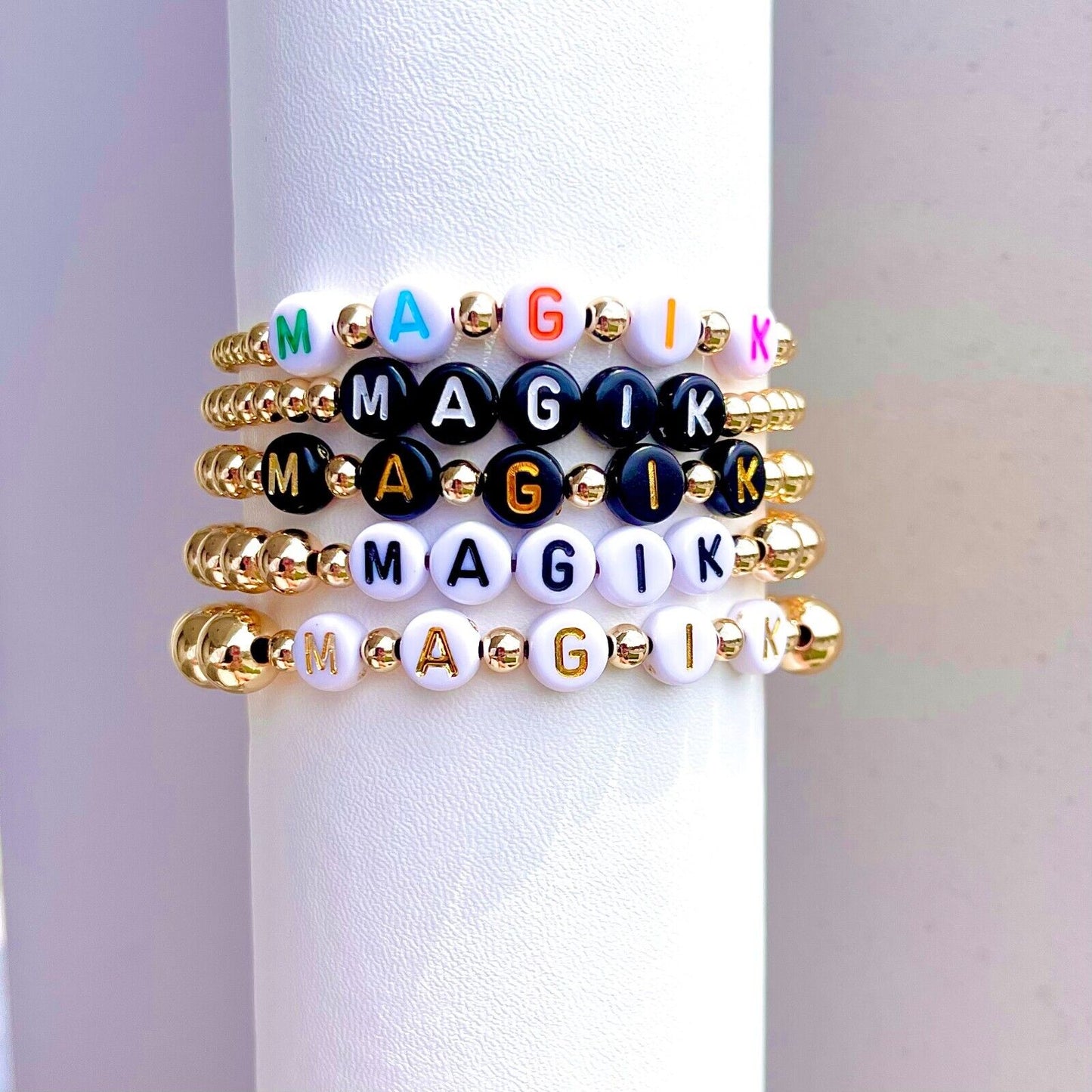 US Personalized 14k Gold Plated Name Stretch Bracelet Custom Mama Bracelet Gift