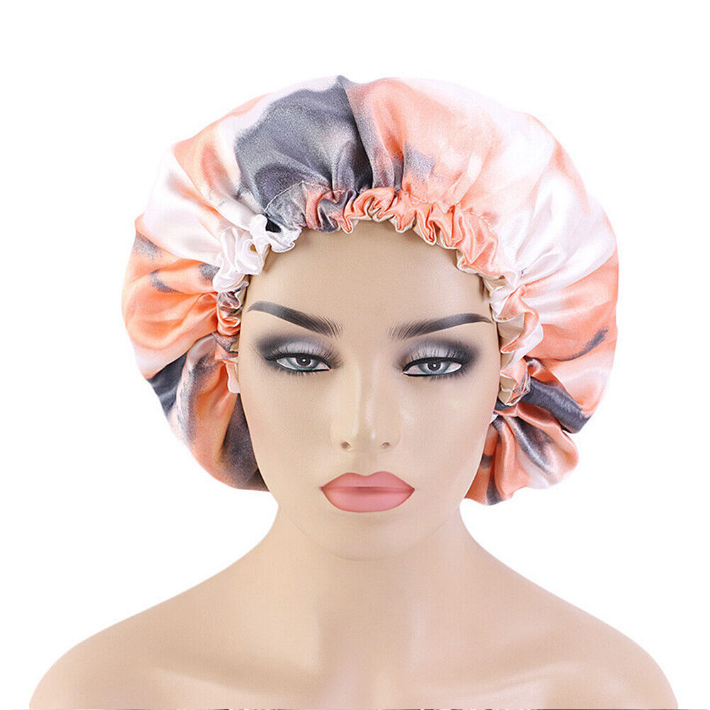 US Double-sided Satin Night Sleep Cap Hair Bonnet Hat Head Cover w/ Elastic Band