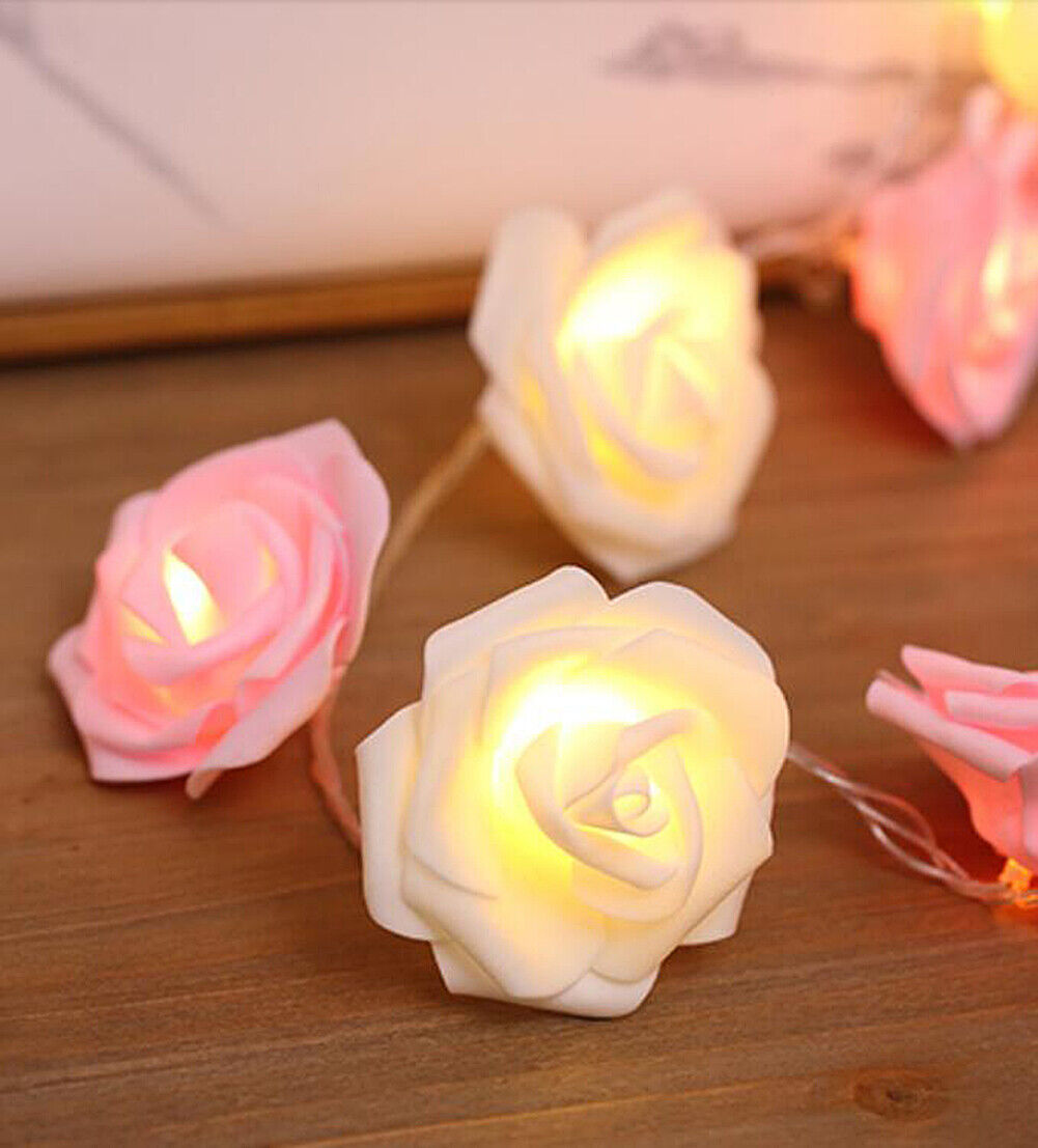 9.84 Ft 20 LED Rose Flower Lights String Battery Operated Wedding Home Party US