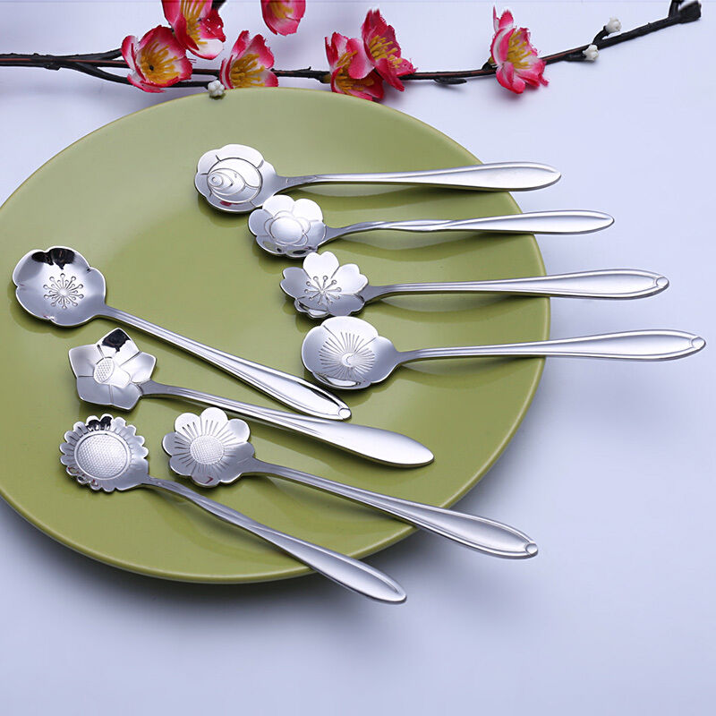 8 Pack Magik Floral Stainless Steel Tableware Creative Flower Coffee Spoon Set