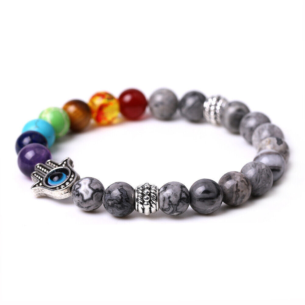 US 1-2Pcs Hamsa Hand Fatima 7-Chakra Lava Agate Beads Bracelet Reiki Energy Yoga