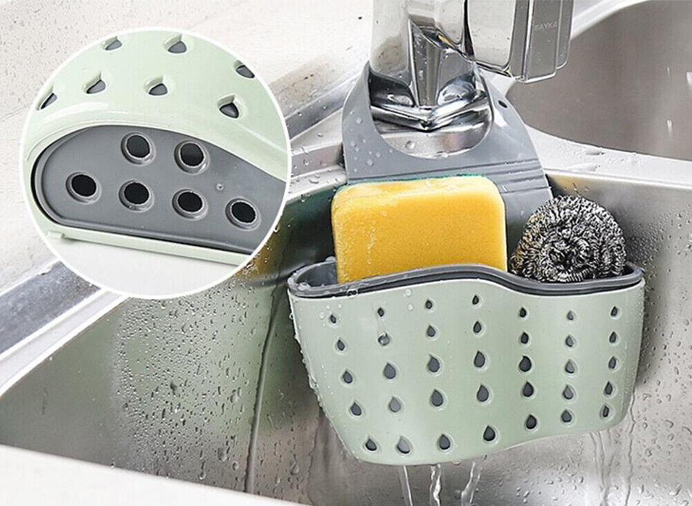 US 2 Pack Kitchen Organizer Sink Faucet Caddy Basket Cleaning Sponge Holder Soap