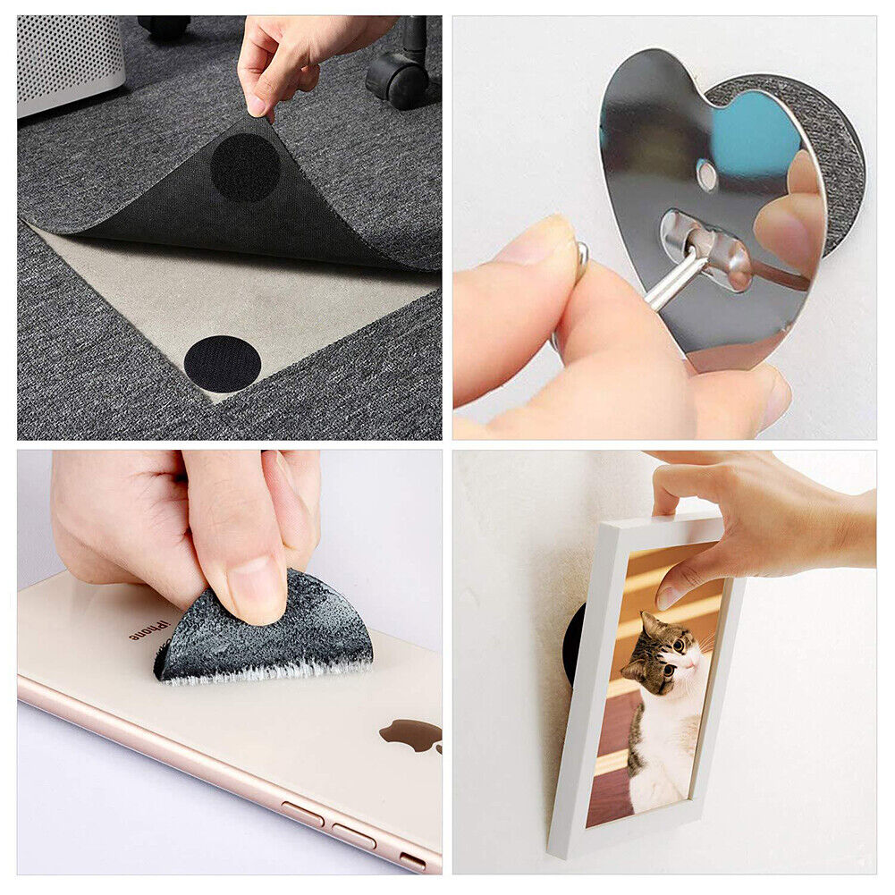 US 20-40 Pack Black Round Self Adhesive Tape Double Sided Sticky Carpet Gripper
