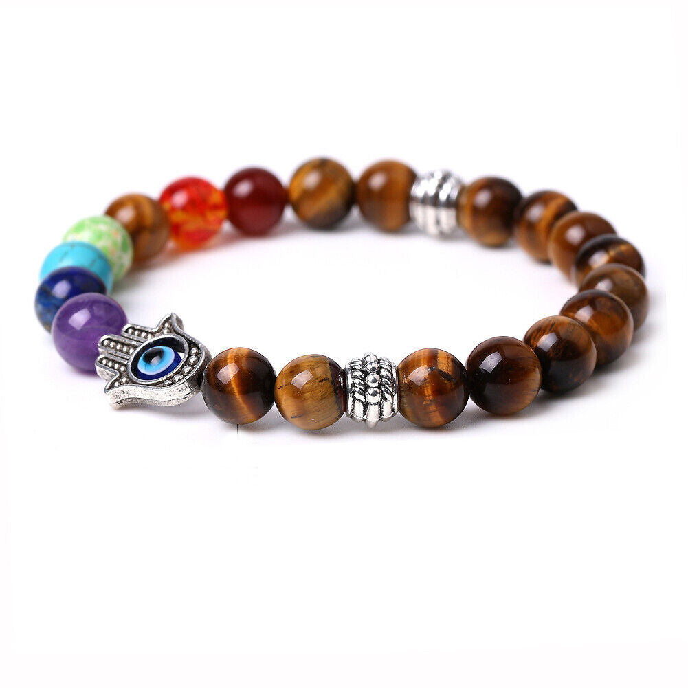 US 1-2Pcs Hamsa Hand Fatima 7-Chakra Lava Agate Beads Bracelet Reiki Energy Yoga