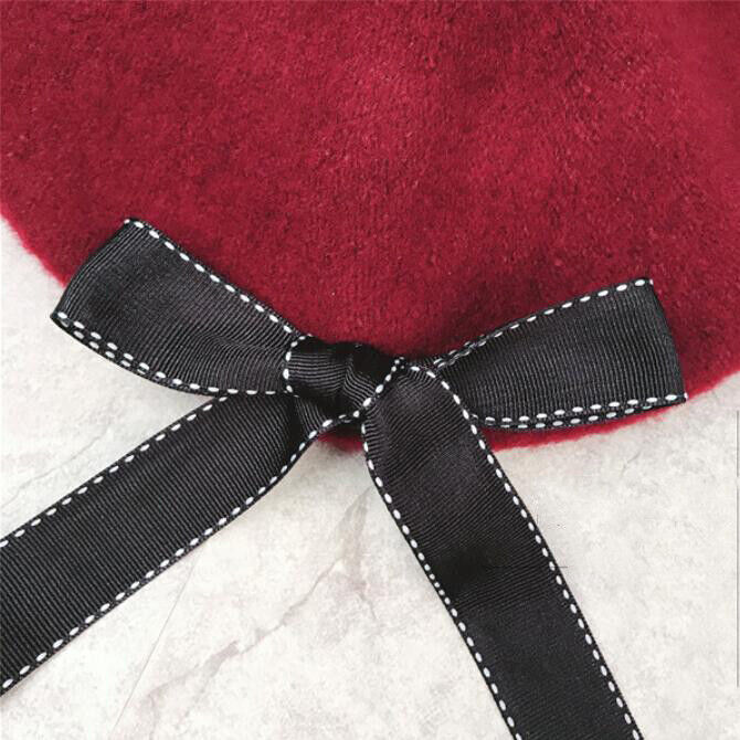 Magik Wool Blend Bow Long Tie Artist Warm French Vintage Beanie Beret Hat Cap