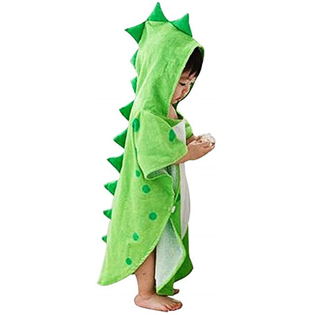 US Capped Hooded Baby Kids Dinosaur Bath Towel Wrap Toddler Bathrobe Cloak Cape