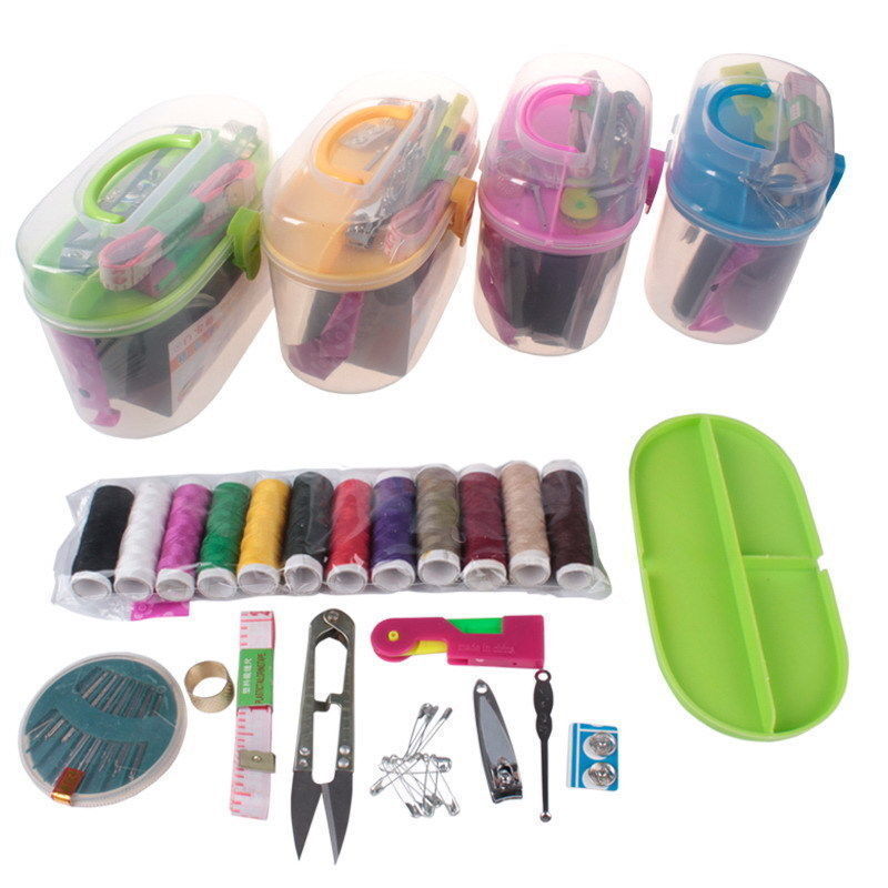 Home Travel Thread Threader Needle Tape Measure Scissor Storage Box Sewing Kit