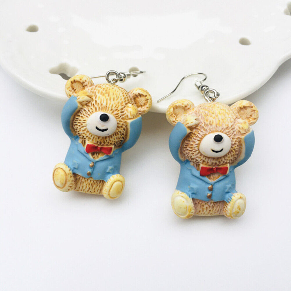 US Cute Bear in Suit Emotional Face Expression Earrings Miniature Jewelry Gifts