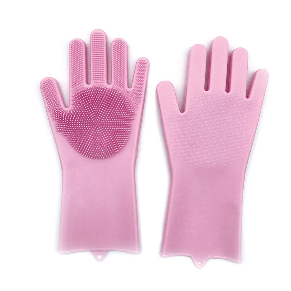 US 1-2 Pairs Silicone Cleaning Brush Scrubber Gloves Heat Resistant Dish Washing