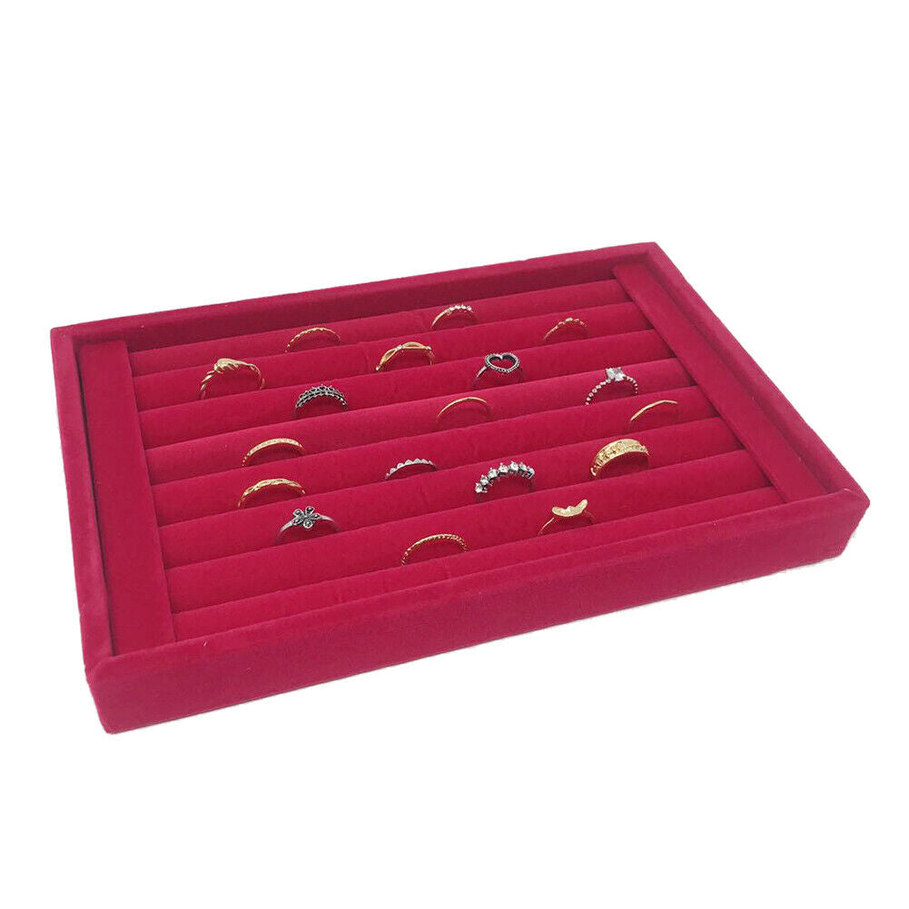 US 1-2 Pc Velvet Jewelry Ring Display Organizer Tray Holder Earring Storage Case