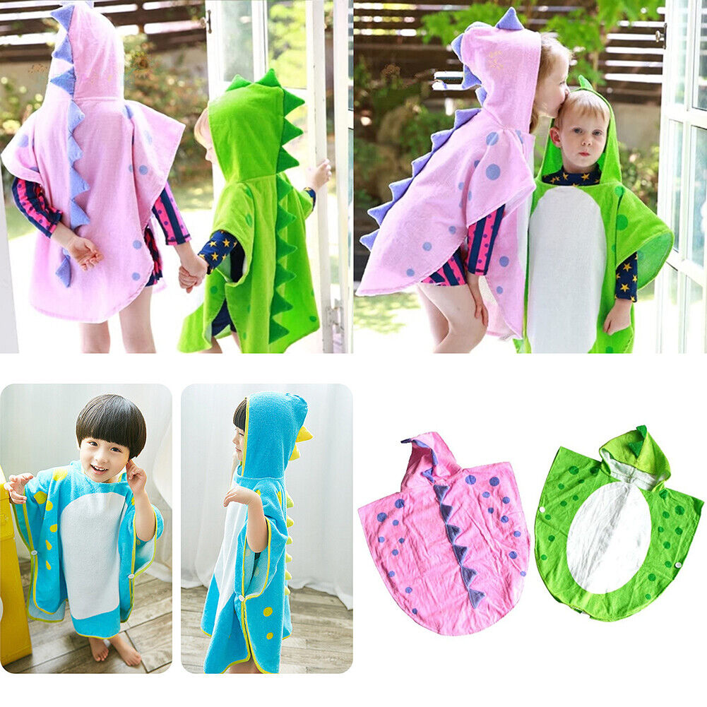 US Capped Hooded Baby Kids Dinosaur Bath Towel Wrap Toddler Bathrobe Cloak Cape