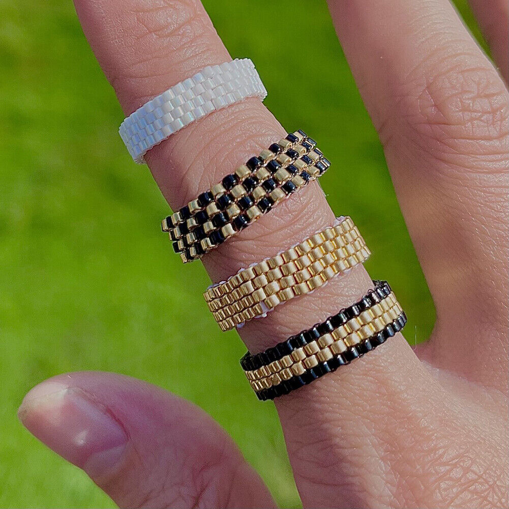 Magik Custom Handmade Vintage Shining Stackable Delica Beaded Ring Mosaic