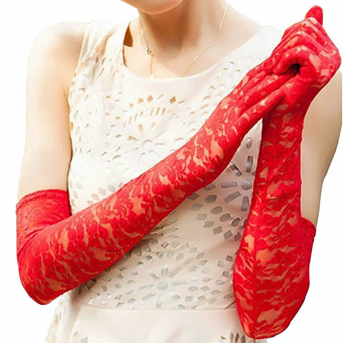 US Sexy Lace Gloves Thin Long Bride Wedding Party Arm Elbow Prom Driving 19.7''
