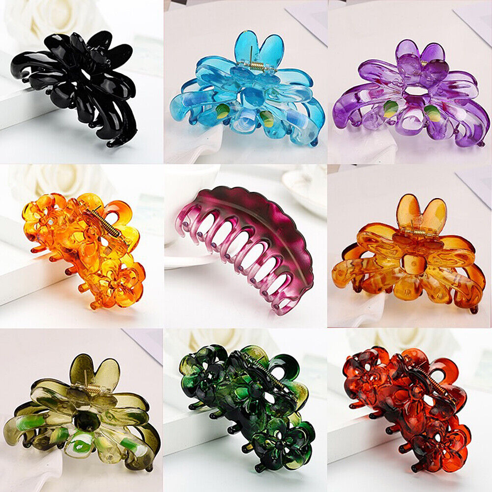 US 6~12 Pack Women Plastic Hair Claws Hair Clips Jumbo Various Styles Tortoise