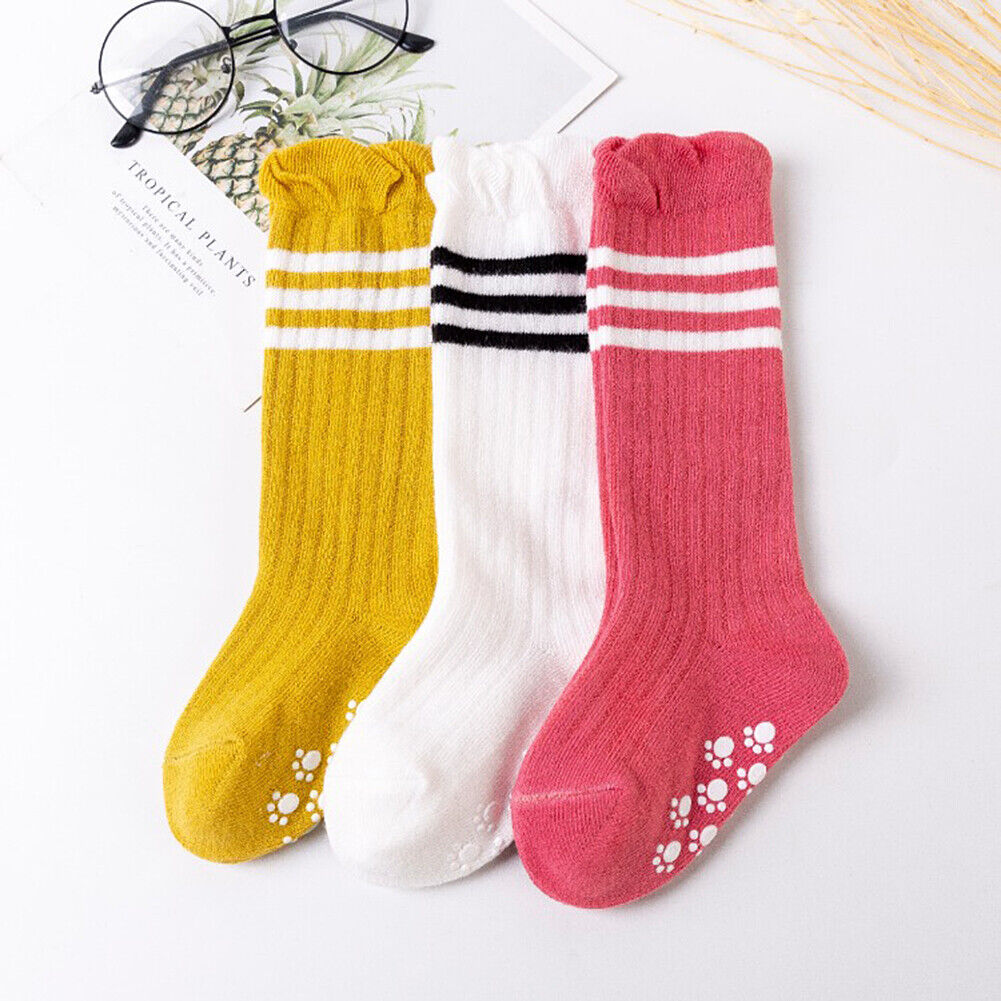 US 3 Pairs Baby Unisex Anti Slip Non Skid Newborn Knee High Long Stockings Socks